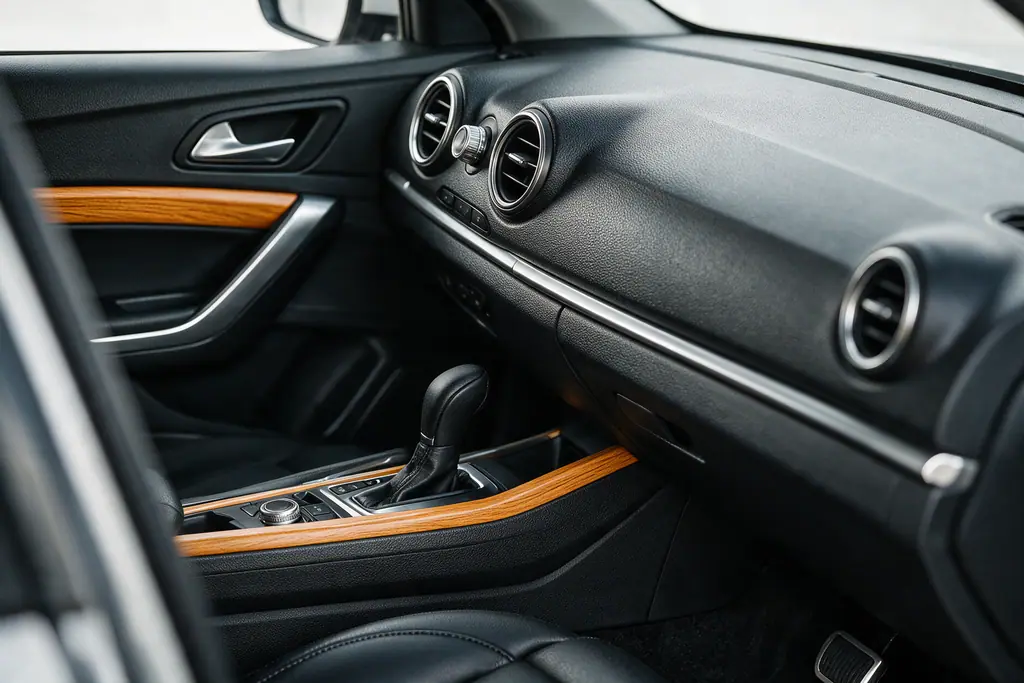 Automotivo Painel, console e acabamento interno de carro em plástico preto texturizado
