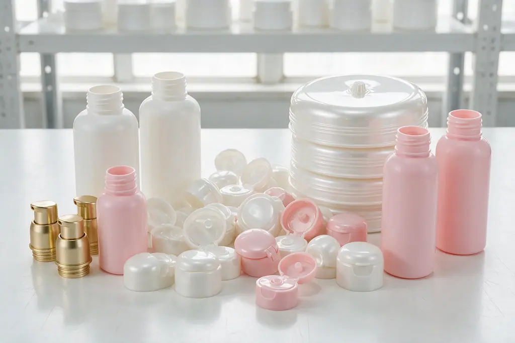 Cosméticos Tampas, válvulas e frascos plásticos para cosméticos