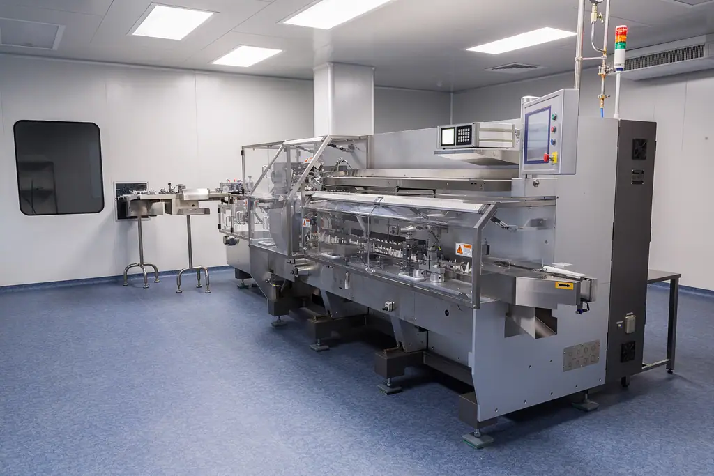 Máquina automática de embalagem farmacêutica em blíster em sala limpa